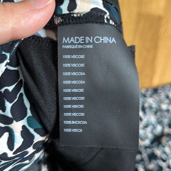 Club Monaco Womens Wide Legged long Pants Black Mix Noir Abstract Pattern Size 0 - Picture 9 of 13